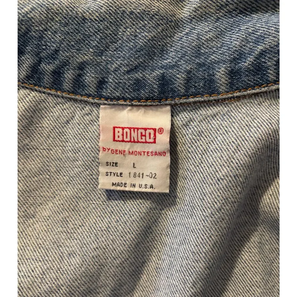 Bongo Women’s Large Denim Vest Vintage Button Front Blue Jean Crop 100% Cotton